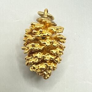 VTG Pinecone 3/4 Inch Pendant Charm Gold Dipped Nature Novelty Gift Necklace